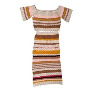 Lalavon Multicolor Striped Crochet High Waist Skirt Crop Top size small